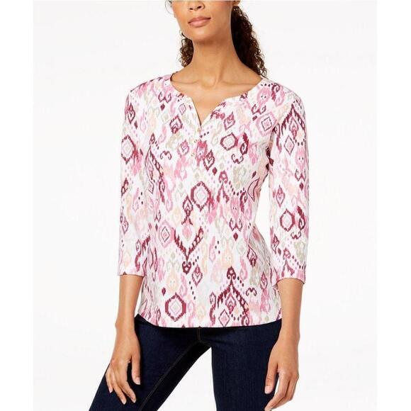Karen Scott Printed Henley Top - Picture 1 of 2